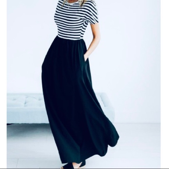Navy Striped Maxi Dress - Picture 1 of 7